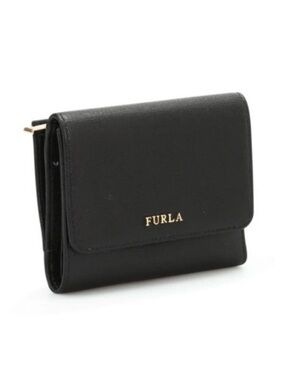 Furla Black Leather Fold Wallet with Gold Logo